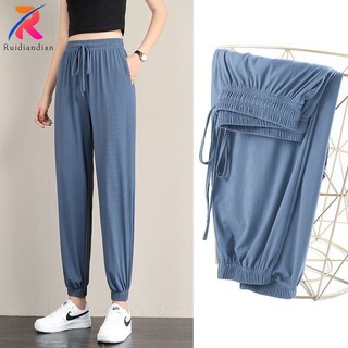 Ruidiandian 2024 Ice Silk Quần Thể Thao Nữ Mùa Hè Rời Tay Thường Ngày Mồ Hôi Học Sinh Giảm Béo