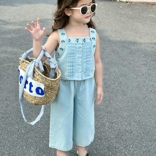 Sb240 - Sét Bộ Áo + Quần Jeans Mềm Thêu Hoa Xinh Bé Gái