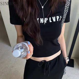 Áo thun ngắn tay cổ tròn in chữ thời trang dành cho nữ SINRANSINYA