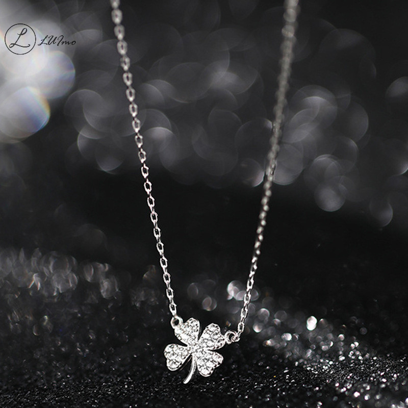 Luimo Thời Trang Bốn Lá Vòng Cổ Cỏ Ba Lá May Mắn Pha Lê Zircon Mặt Dây Chuyền Xương Đòn Dây Chuyền Nữ Nhẹ Trang Sức Dự Tiệc Quà Tặng * Bán Chạy