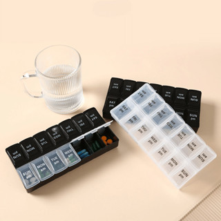 Hộp Đựng Thuốc Chia 14 Ngăn Có Nắp Chống Ẩm 7 Ngày Trong Tuần Tiện Dụng Mang Đi Du Lịch