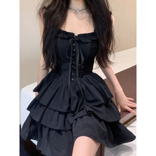 Qweek Gothic Goth Bông Tai Kẹp Gợi Cảm Đầm Xù Y2k Dạo Phố Đậm Punk Bánh Váy Đảng Thời Trang Hàn Quốc Mùa Hè 2023