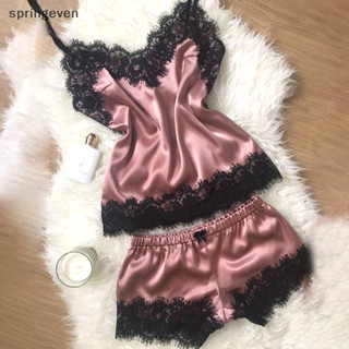 Springeven Nữ Đồ Ngủ Không Tay Dây Đeo Váy Ngủ Ren Viền Sa Cami Top Pyjama Set RFT