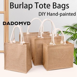 DADOMYD vải lanh nữ, Túi Tote vải bố cầm tay vẽ tay, Túi giả đay Túi mua sắm cổ điển dành cho nữ
