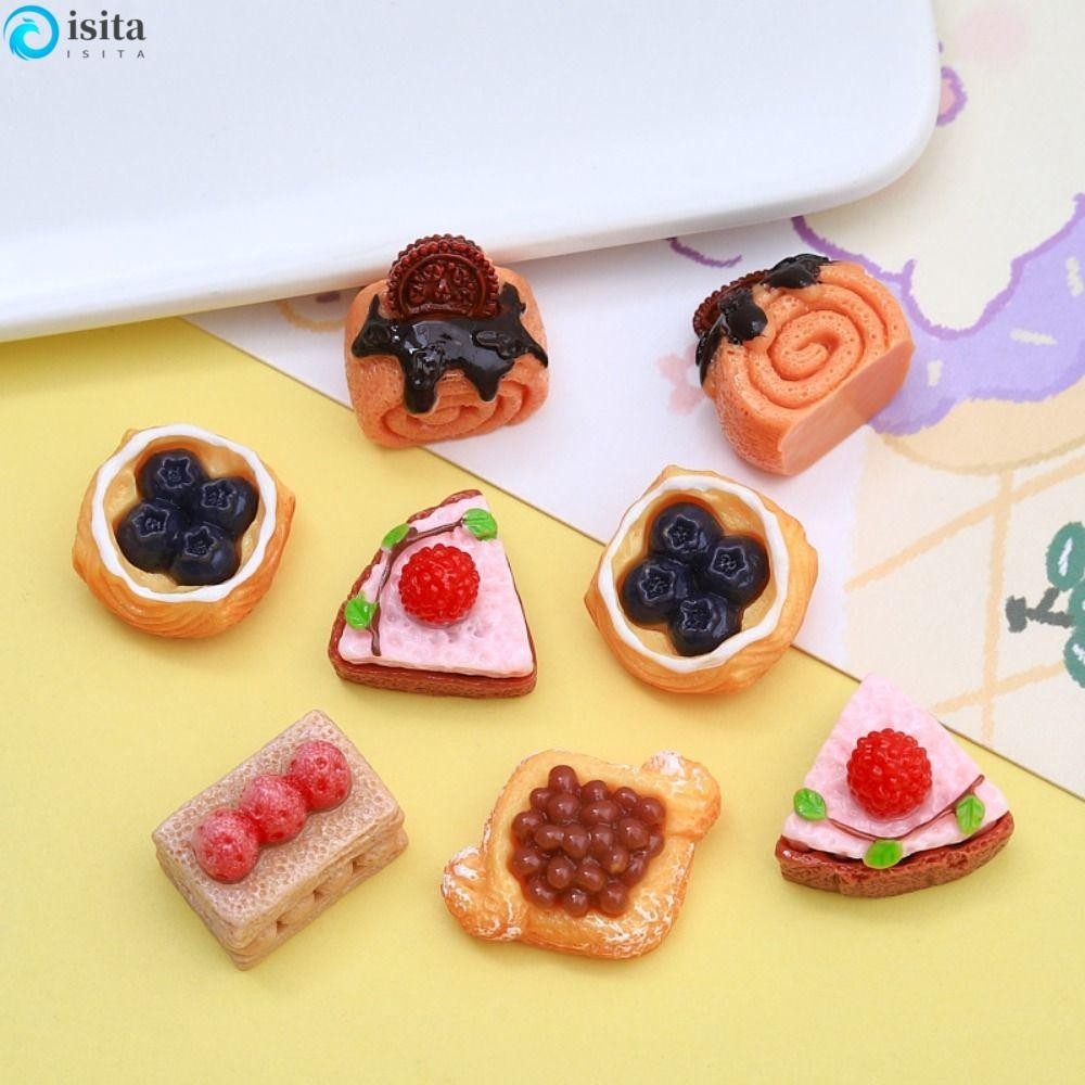 Isita 10 Chiếc Kem Mô Phỏng Phụ Kiện Bánh Mì, Thêu Sò Nhựa 3D Mô Phỏng Khuôn Bánh, Trang Sức Dễ Thương Thủ Công Bánh Mì Mặt Sau Phẳng Kem Bánh Mì Miếng Dán Điện Thoại Kẹp Tóc Phụ Kiện