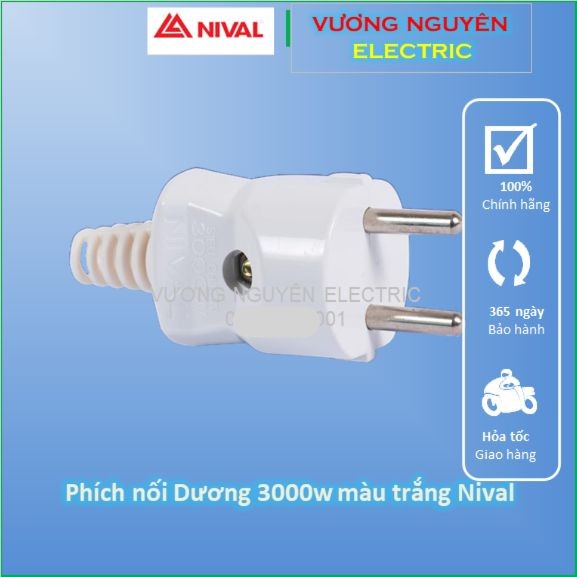 Phích cắm chịu tải Nival 3000W Dương, màu Trắng, lõi sứ, chống cháy, chống vỡ 3000w Nival, Vương Ngu