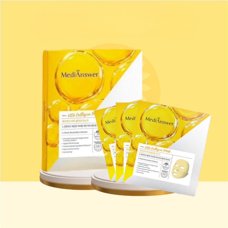 Mặt Nạ Thạch Vàng Collagen Chống Lão Hóa, Cấp Ẩm, Cải Thiện Nếp Nhăn Medianswer Vita Collagen Mask Hàn Quốc 37gx5 Miếng