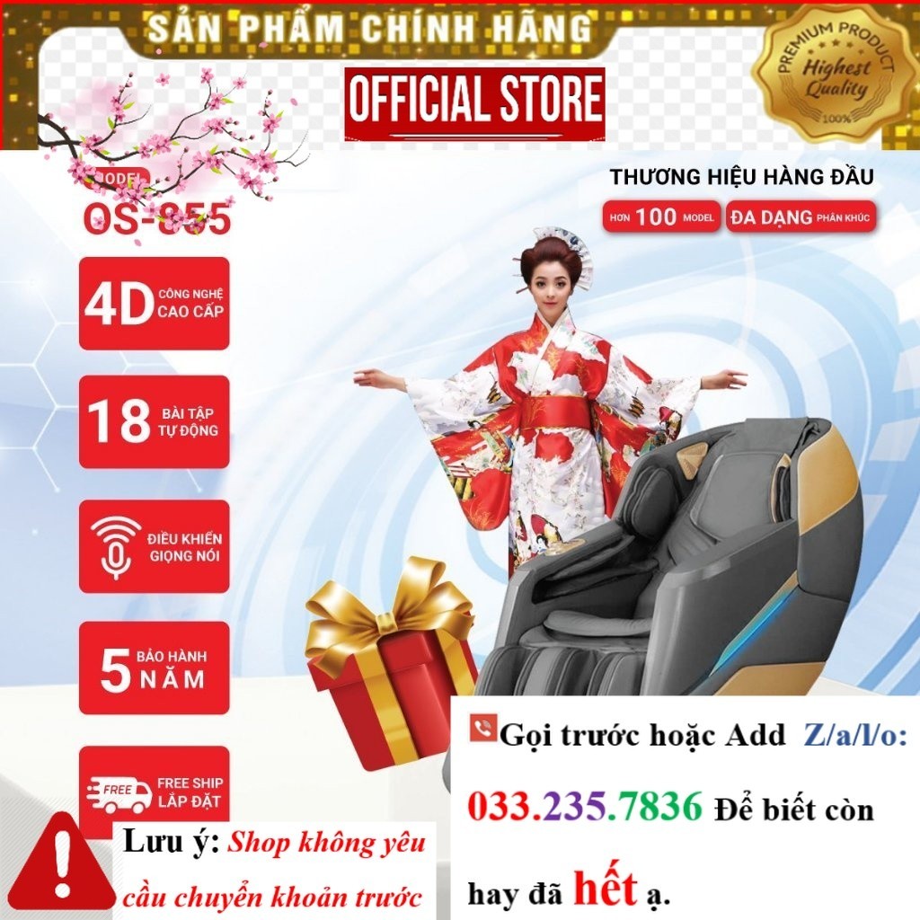  New Ghế massage Okinawa OS 855, công nghệ massage 5D, bi con lăn di chuyển -