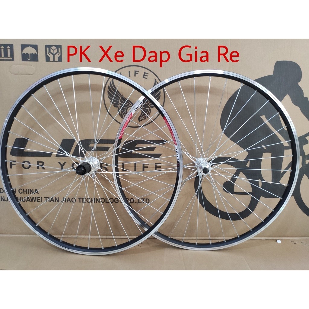 Bộ vành xe đạp bánh 700C đan sẵn đùm líp thả, phanh U,V - PK Xe Dap Gia Re