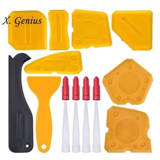 Bộ dụng cụ làm sạch 17 miếng Dụng cụ hoàn thiện keo silicon Dụng cụ cạo vữa và vòi phun Caulk và nắp Caulk (Vàng)