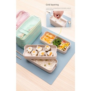 Đôi Lò Vi Sóng Hộp Cơm Trưa Bé Gái Rơm Lúa Mì Với Bộ Đồ Ăn Hộp Bento Nhân Viên Văn Phòng Giảm Béo Bữa Ăn Nhẹ Hộp Cơm Trưa