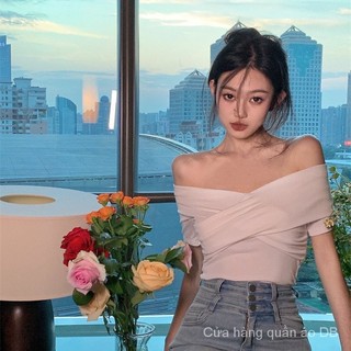 Phong Cách Pháp Top Tay Ngắn Thiết Kế Sense Niche Mùa Hè Mới Pure Hot Girl Áo Thun Ngắn Cho Nữ