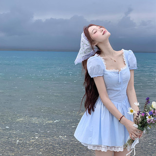 Khâu 48 Giờ Nhỏ Pháp] Hoa Trắng Nhỏ Tình Yêu Đầu Tiên Ren Váy Mùa Hè Cổ Vuông Phong Cách Nhẹ Nhàng Giao Hàng [Váy Ngắn Nhỏ Phong Cách Mới 2024 A4V8