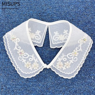 MISUPS Cổ ren nữ, Cổ áo thêu Organza Insignia Cổ áo giả, Áo sơ mi có thể tháo rời có dây buộc
