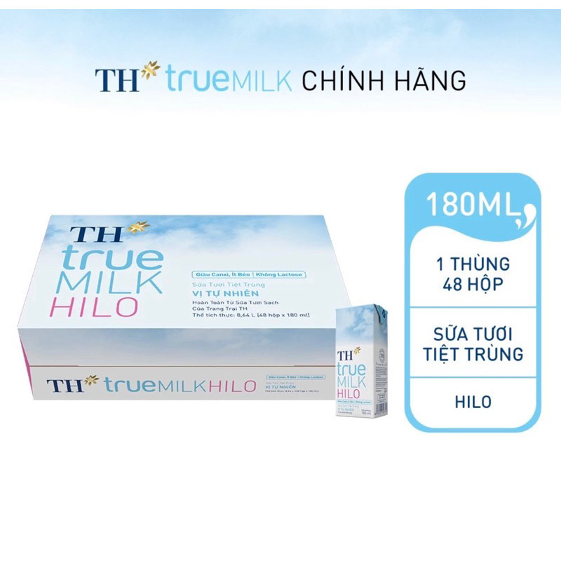 THÙNG 48 hộp sữa tươi tiệt trùng TH True Milk HILO 180ml VHMART57