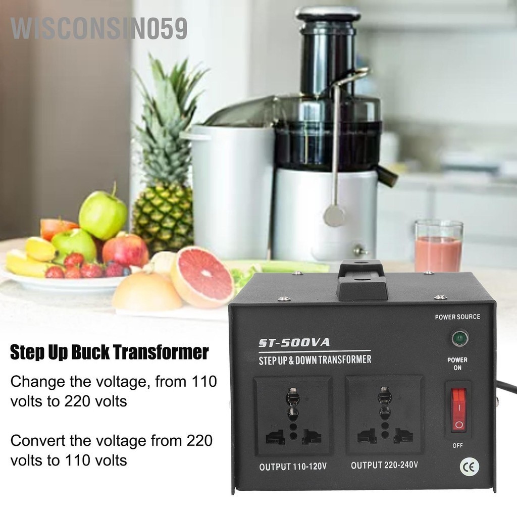 Wisconsin059 Máy biến áp Step Up Buck 500W Bộ chuyển đổi điện hạng nặng Đầu ra 110V/220V vào có thể điều chỉnh 110V‑120V/220V‑240V