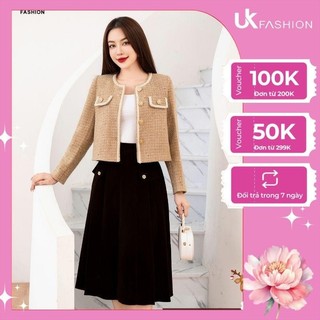 Áo Khoác Dạ Text Cổ Tròn 2 Túi Ngực NKFAK2311008 NK Fashion Công Sở Nữ Hàn Quốc, Sang Trọng, Trẻ Trung, Chất Vải Mềm Mịn