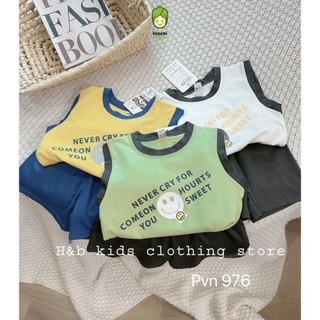 Bộ Ba Lỗ Cho Bé Trai KIMCHIBABY Vải Cotton Mềm Mát In Hình Mặt Cười, Bộ Quần Áo Cho Bé Mặc Hè CK438