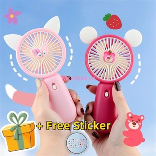  Quạt nhỏ cầm tay Linabell Gấu dâu Sạc Usb Quạt im lặng Mini di động có thể tháo rời có giá đỡ