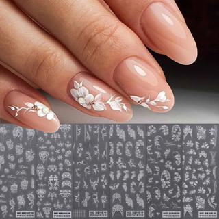  Hama Nail Mỏng Cứng Làm Móng Tay Miếng Dán Bán Buôn Ren Trắng Hoa Pháp Làm Móng Tay Mùa Xuân Hoa Trắng Cưới Làm Móng Tay Trang Trí Móng Tay Dán Đề Can 