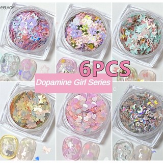 6 Bộ Móng Tay Tăng Cường Rỗng Hình Ngũ Giác Ngôi Sao Lấp Lánh dopamine Mix Kim Sa Lấp Lánh Ngọt Quan Trọng Đánh Hồng Trái Tim Hỗn Hợp Màu Cánh Hoa Nơ Miếng Dán Trang Trí Móng Tay