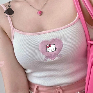Crlnhc Hoạt Hình Mùa Hè Thêu Camisole Nữ Ngọt Ngào Spaghetti Dây Đeo Không Tay Slim Top vn