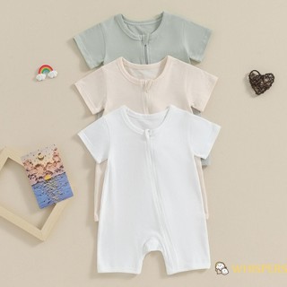 Whispers-baby Áo liền quần mùa hè tay ngắn cổ tròn có khóa kéo Jumpsuit Quần áo trẻ sơ sinh