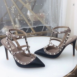 Đinh tán giày cao gót nữ stiletto gót mũi nhọn ren-up 2024 phong cách mới mờ giày cưới v house liuding giày sandal da thật chính hãng giày nữ