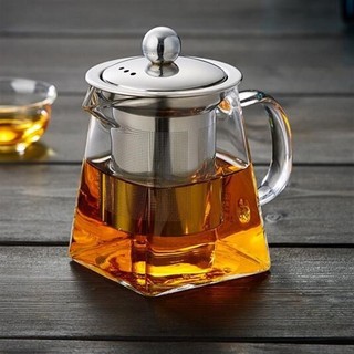 Bình pha trà, Bình trà thủy tinh chịu nhiệt, Ấm pha trà thủy tinh chịu nhiệt đáy vuông có lõi lọc Inox
