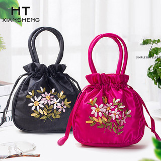 Ht xiansheng túi xách nữ retro thêu dây rút đồng xu clutch