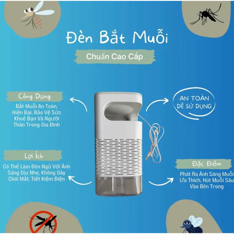 Đèn bắt muỗi-máy bắt muỗi diệt côn trùng thông minh kiêm đèn ngủ có cổng sạc USB  ( Có Bảo Hành Lỗi 1 Đổi 1 )