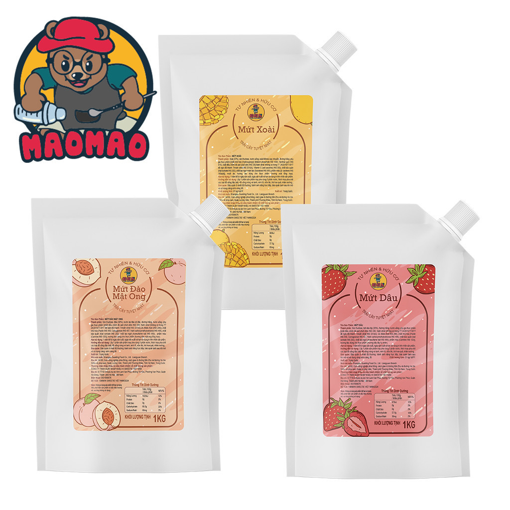  Gấu MaoMao - Mứt Dạng Túi 1kg Vị: Đào   Dâu   Xoài   Lá Dứa   Chanh Dây   Đào Mật Ong   Lê   Việt Quất   Thanh Mai ... 