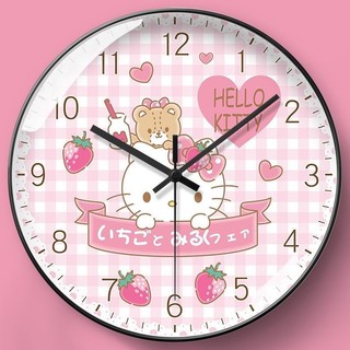 Hello kitty dễ thương đồng hồ treo tường phòng trẻ em đồng hồ phòng trẻ em trẻ em đồng hồ thạch anh nhỏ tươi hoạt hình không đục lỗ