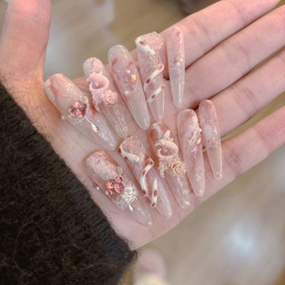  Mùa Xuân Ngọt Ngào Gợi Cảm Hồng Dài Đầu Bấm Trên Móng Tay Sương Mù Hoa Hồng Handmade Móng Tay Giả Năm Rắn Koi Sáng Bóng Flourishing Móng Tay Nghệ Thuật 