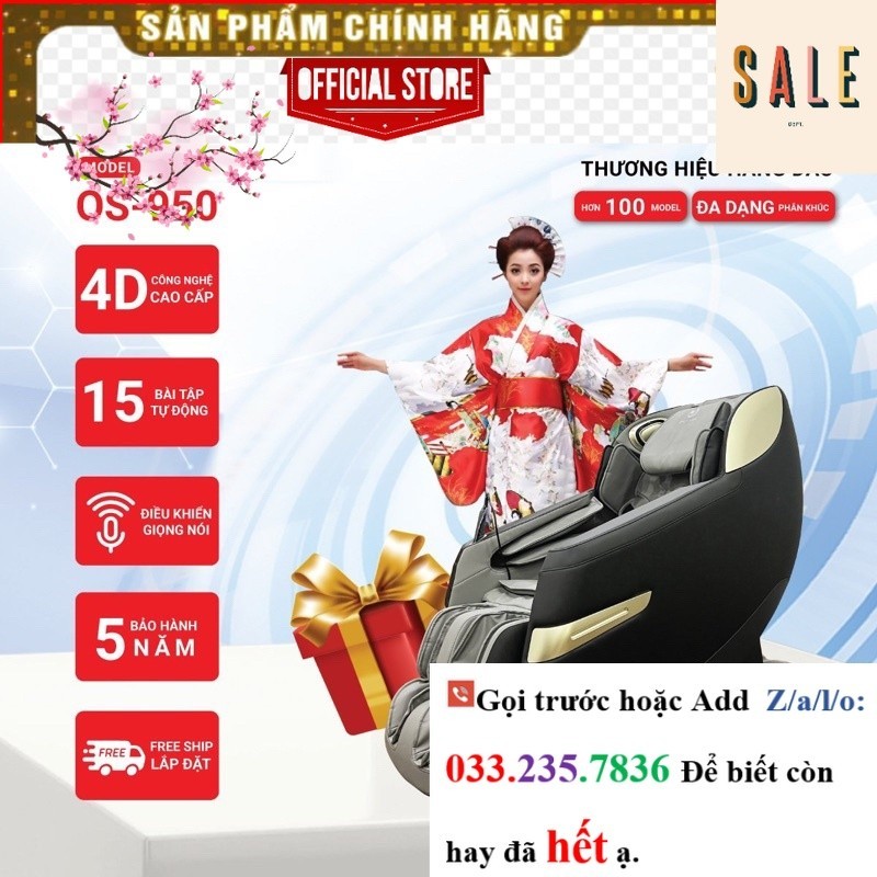  SỐC Ghế massage toàn thân Okinawa OS-950 4D+, trị liệu , điều khiển giọg nói -