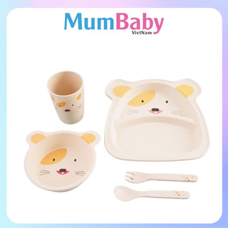 Bộ ăn dặm gồm khay ly muỗng đũa nĩa nhiều màu cho bé tập ăn MumBaby
