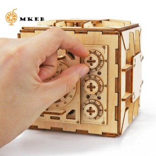 Bộ tủ khóa mô hình bằng gỗ MKEB 3D, Brain Teaser DIY Coin Bank DIY Coin Bank Câu đố cơ học, Trò chơi tương tác Hộp an toàn Đồ chơi bằng gỗ 3D cho trẻ em