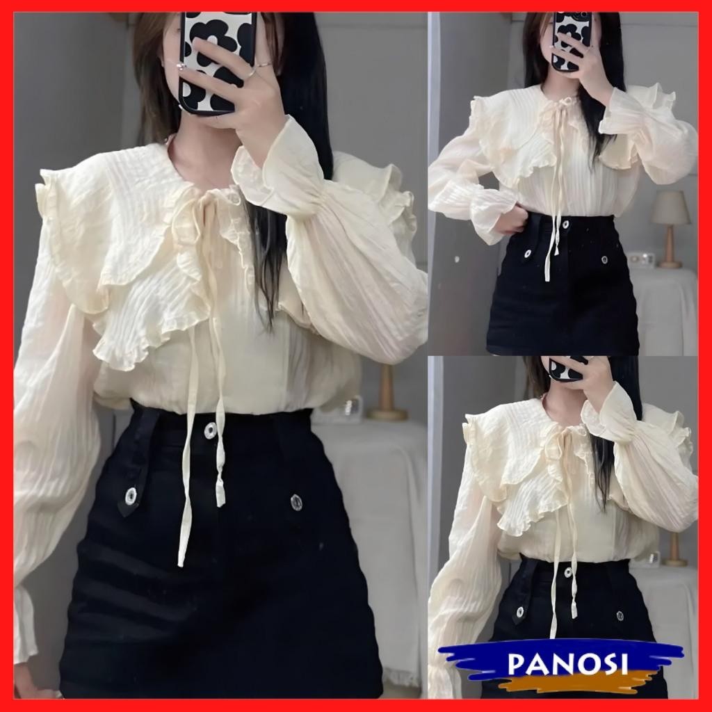 Áo sơ mi kiểu nữ áo kiểu nữ bánh bèo chất đũi gân cao gấp A670 PANOSI