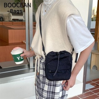 BOOCEAN Túi xách nữ, Túi xách dây rút hình vuông Nylon, Túi xách cổ điển màu trơn