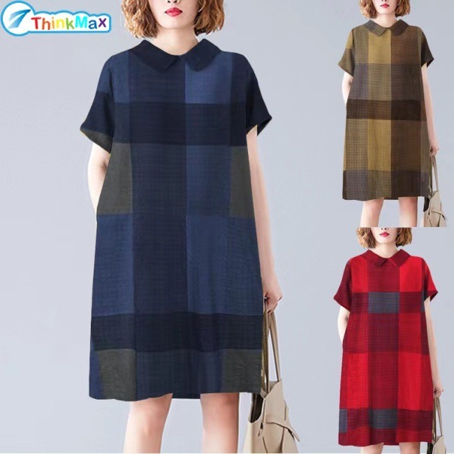 Nữ Kẻ Sọc Ve Áo Chữ A Xoay Đầm Thường Ngày Ve Áo Váy Dài Vừa