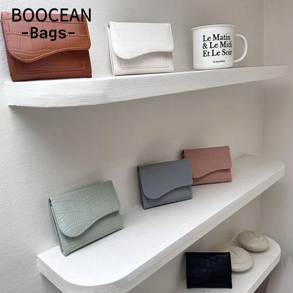 BOOCEAN Ví Nữ, Ví Ngắn Nhẹ Mini, Nhiều Vị Trí Thẻ Da PU Màu Trơn Túi Đựng Thẻ Nữ