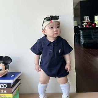 Chất lượng cao bé trai bé mùa hè mới mát mẻ và thoáng khí thân thiện với da cotton Hàn Quốc jumpsuit 0-24 tháng lớn bé trai cô gái tay áo ngắn tam giác Hàn Quốc jumpsuit
