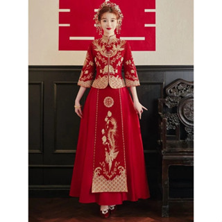 ((Sẵn Sàng Vận Chuyển Nhanh) Phong Cách Mới Thời Trang Cao Cấp Thêu Cặp Đôi Phong Cách Xiuhe Quần Áo Cô Dâu Chú Chổi 2025 Phong Cách Mới Đám Cưới Trung Quốc Váy Cưới Pavilion Quần Áo Nam Nữ Cặp Đôi Bộ Đồ Cưới