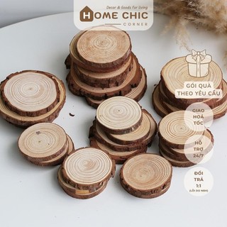 Lót nến gỗ lót ly vân gỗ decor mộc đường kính 10-12cm phong cách vintage | HOME CHIC CORNER