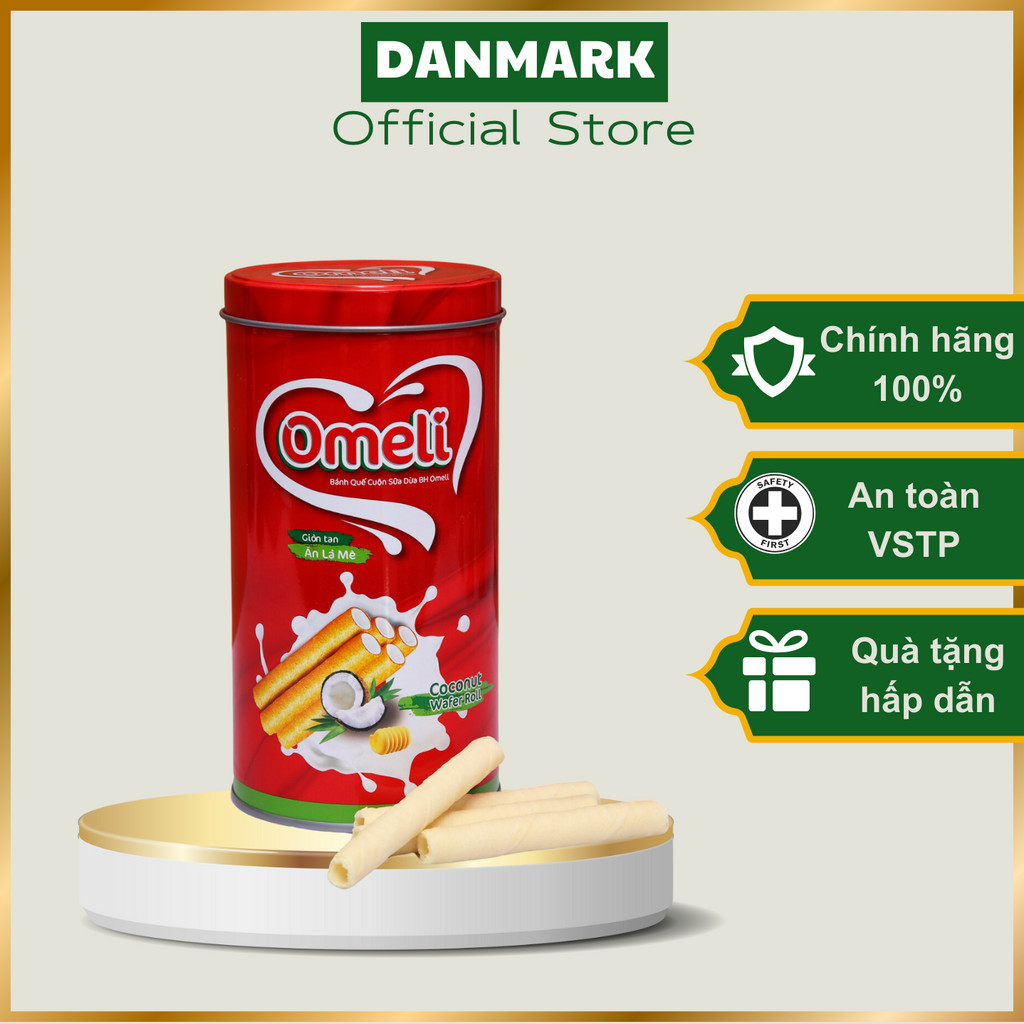 Bánh Quế Cuộn Nhân Sữa Dừa Thương Hiệu Omeli Hộp Thiếc 210G