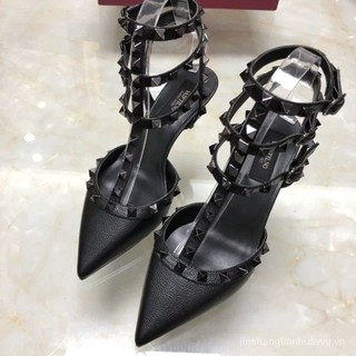 V Home Đinh Tán Giày Cao Gót Stiletto Giày Cao Gót 2021 Phong Cách Mới Thời Trang Phù Hợp Với Màu Khỏa Thân Phối Ren Khóa Liuding Dép Nữ Mùa Hè