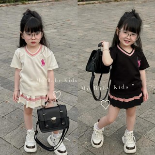 10-30kg Bộ áo cổ V mix chân váy xếp ly hot trend cho bé gái, set đồ hot trend bé gái