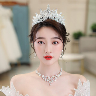 Bộ bông tai vòng cổ pha lê vương miện bộ trang sức cưới cô dâu