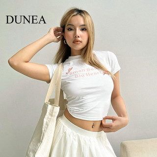 Áo thun Crop ngắn tay cổ tròn in chữ gợi cảm dành cho nữ DUNEA