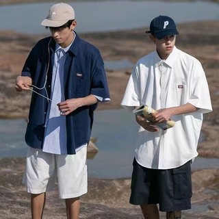 Áo Sơ Mi Nửa Tay Màu Trơn Nhật Bản M-3XL Nhật Bản Lười Nam Nữ Rời Nửa Tay oversize Áo Sơ Mi Sinh Viên Thường Ngày
